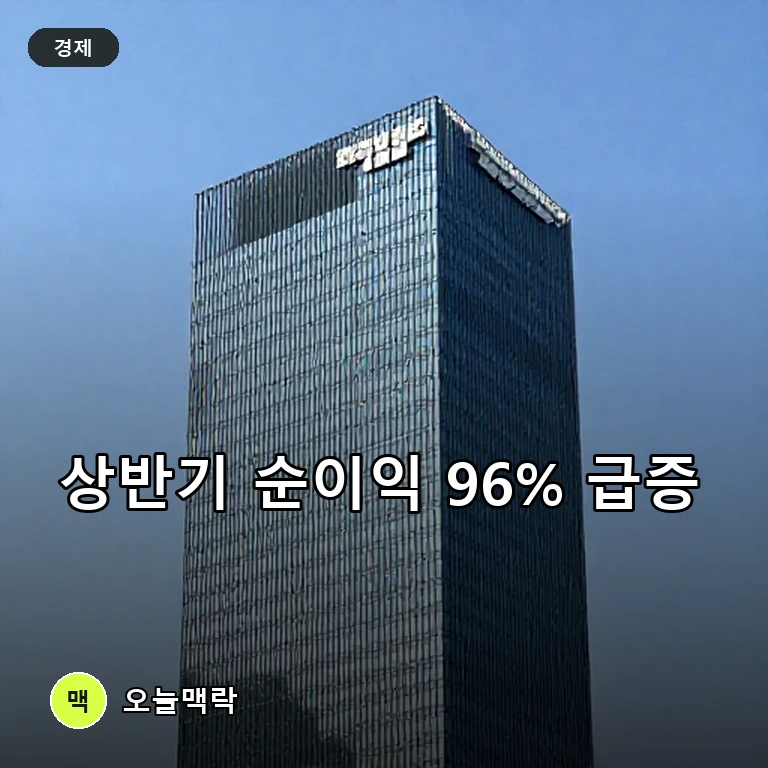 한화생명 상반기 순이익 9045억 원 달성, 전년 대비 96% 급증 주제를 표현한 편집 이미지
