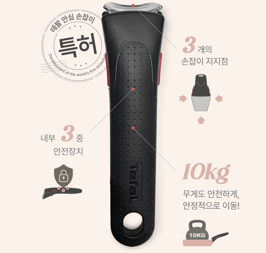 [N단독구성] 테팔 매직핸즈 인덕션 크렘 드 피치 5종, 냄비+프라이팬+볶음팬+유리뚜껑+손잡이, 1세트 제품 이미지