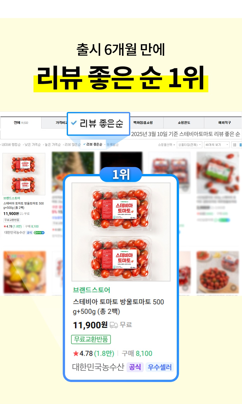 스테비아 토마토 방울토마토 500g+500g (총 2팩) 제품 이미지