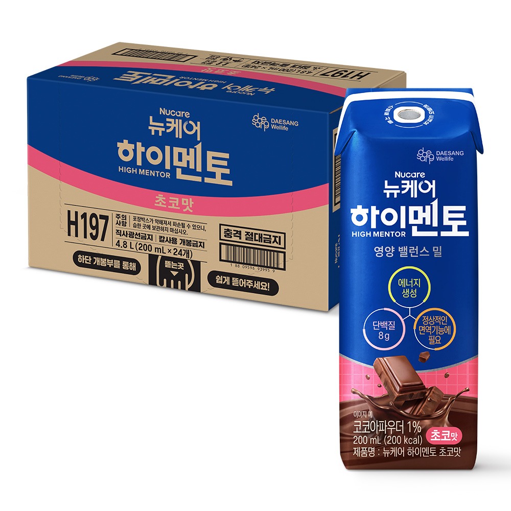 [소비기한 26.11.28일 까지] 뉴케어 하이멘토 영양 밸런스 밀 초코맛 200mL 24팩 청소년 균형 영양식 제품 이미지