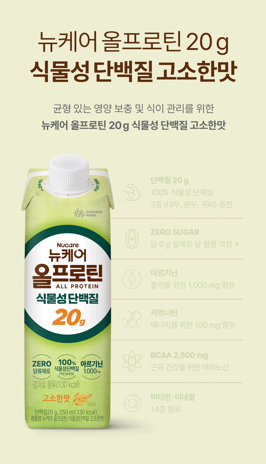 뉴케어 올프로틴 식물성단백질20g 고소한맛 단백질음료 250ml, 24개 제품 이미지
