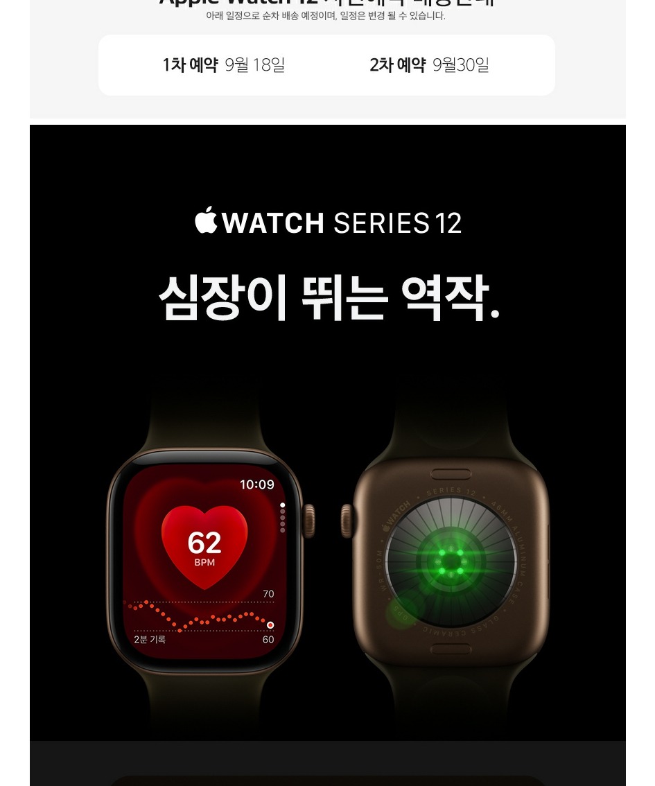 공식 애플워치 12 GPS 46mm 다크 브론즈 알루미늄, 올리브 스포츠 밴드 (S/M) MJEQ4KH/A 제품 이미지