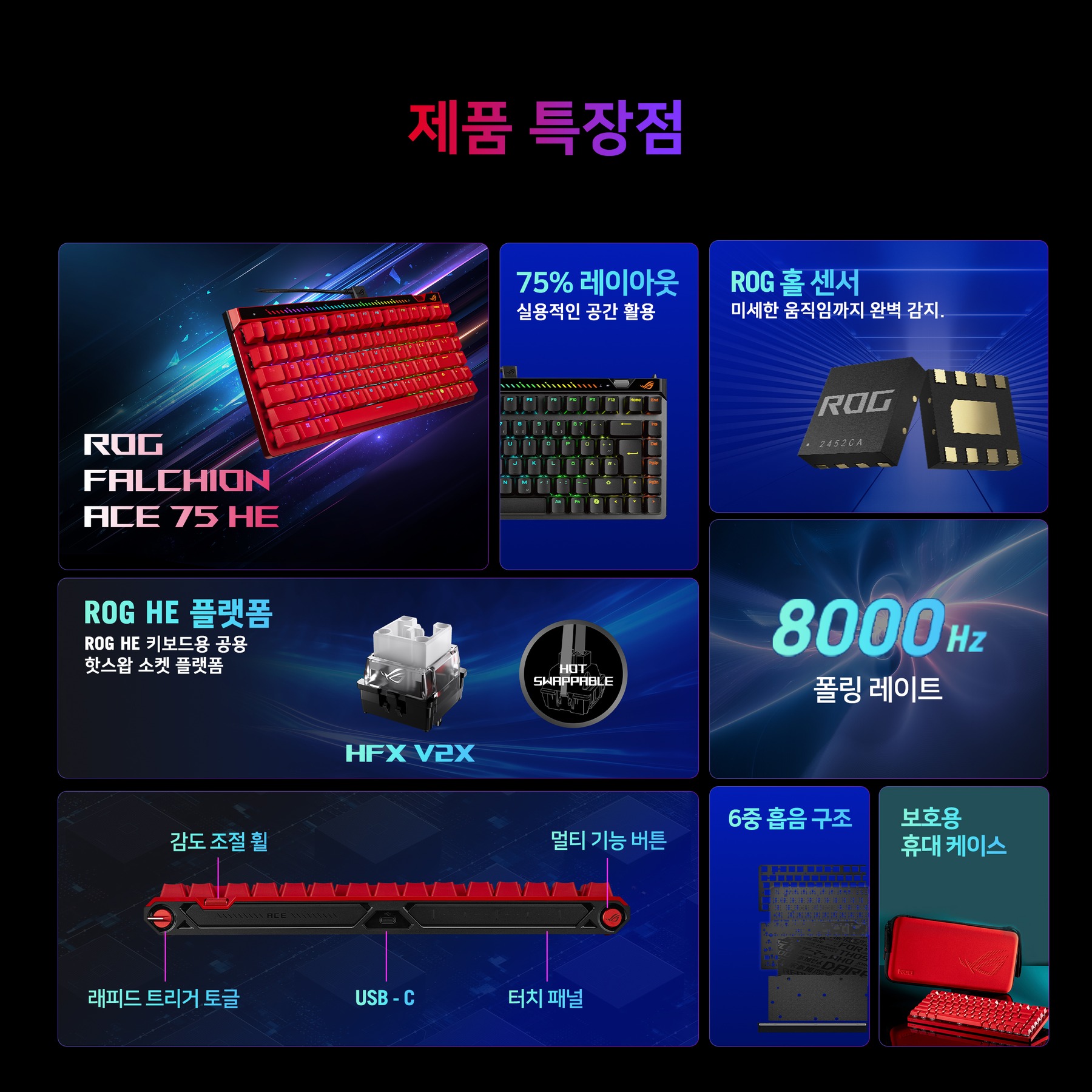 ASUS ROG FALCHION ACE 75HE HFX자석축 게이밍키보드 라바레드, 자석축 V2X 제품 이미지