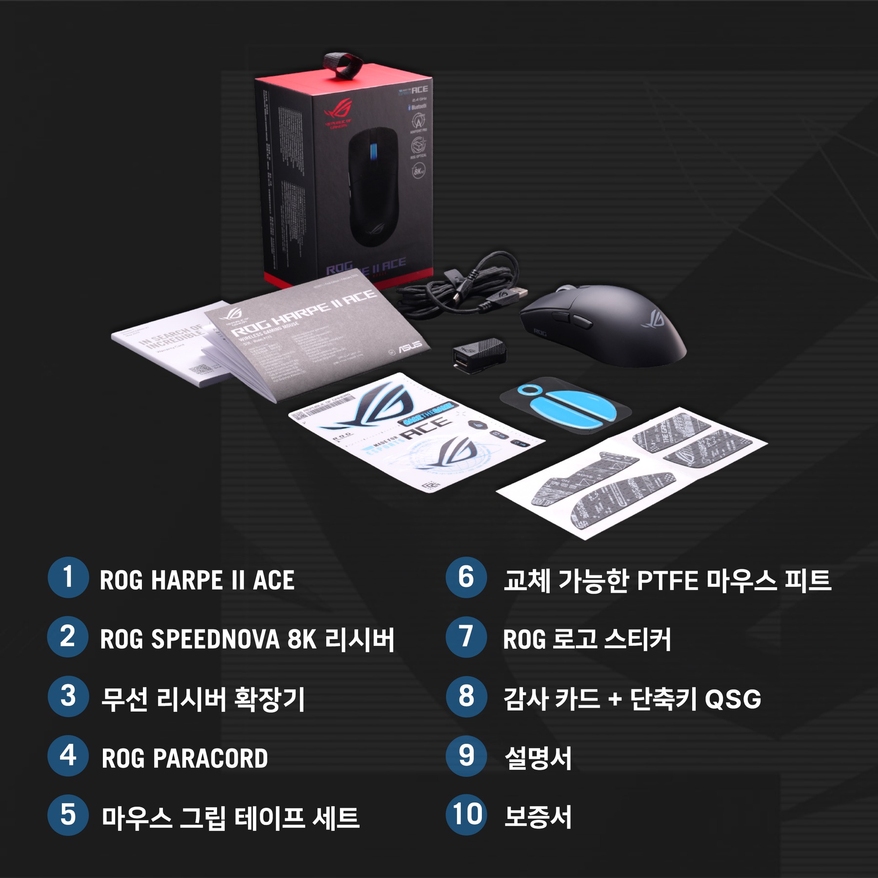 [포토리뷰작성시 N포인트1만원적립] ASUS ROG HARPE II ACE 무선 게이밍 마우스 화이트 제품 이미지