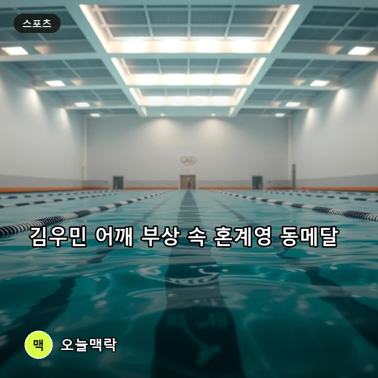 어깨 부상 안고 뛴 수영 간판 김우민, 혼계영 동메달 후 눈물 주제를 표현한 편집 이미지