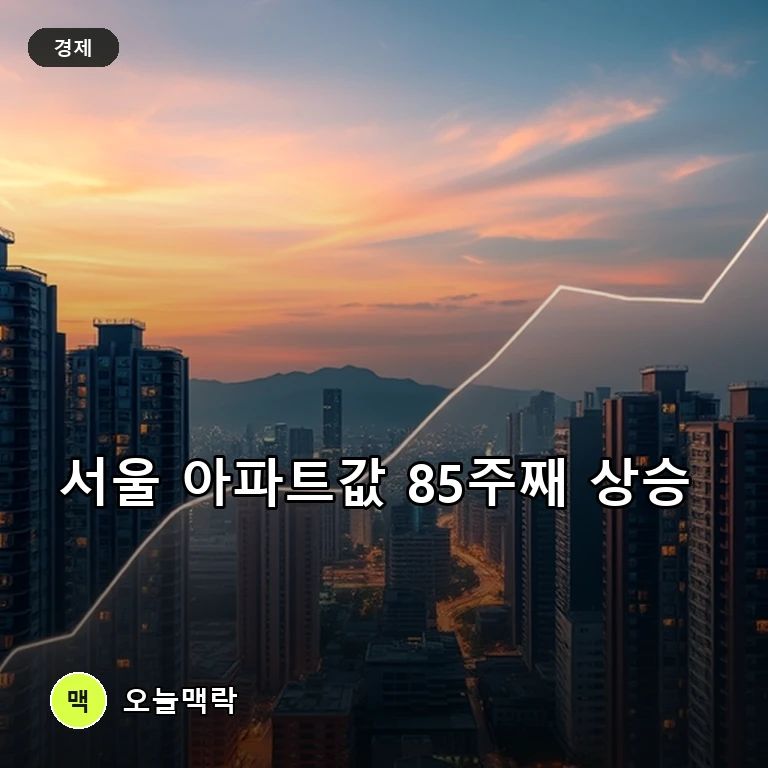 서울 아파트값 85주째 고공행진, 역대 최장 상승 기록 나란히 섰다 주제를 표현한 편집 이미지
