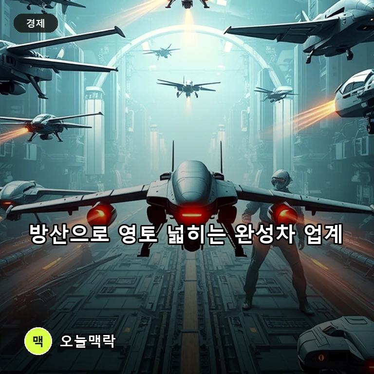 완성차 업계의 방산 진출과 북한 군수라인의 움직임 주제를 표현한 편집 이미지