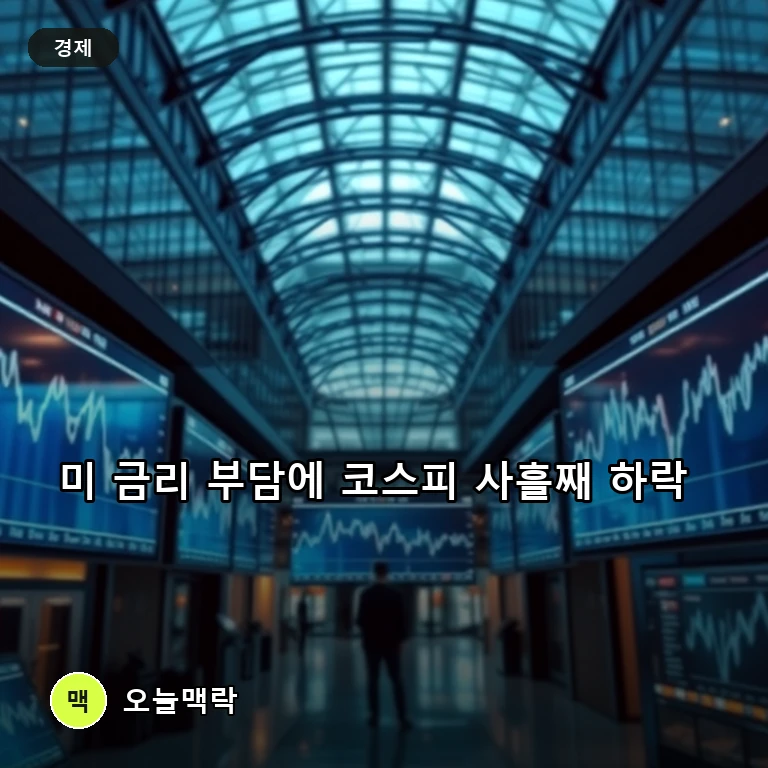 미 금리 급등과 분기말 매도세에 코스피 0.48% 하락…사흘 연속 밀려 주제를 표현한 편집 이미지
