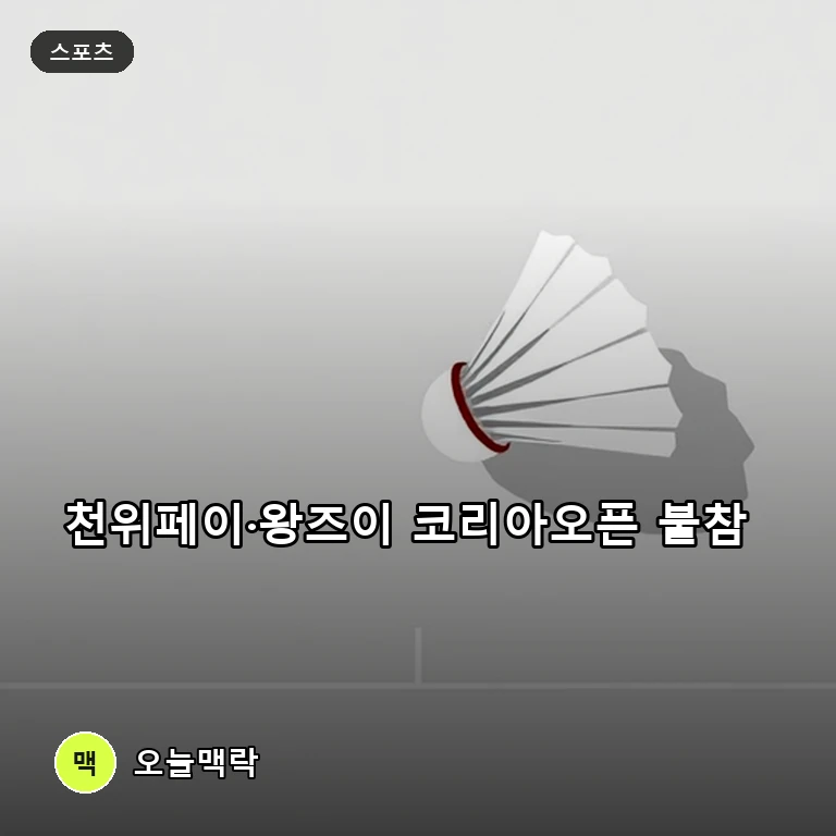 중국 배드민턴 스타 천위페이와 왕즈이의 코리아오픈 불참 배경과 행보 주제를 표현한 편집 이미지
