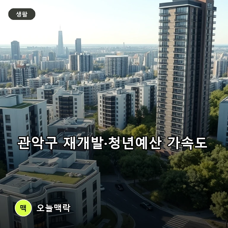 서울 관악구, 신림8구역 재개발 조합설립인가와 청년참여예산제 본격 시행 주제를 표현한 편집 이미지